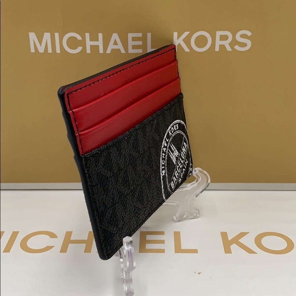 MICHAEL KORS TALL CARD CASE BLACK/SCARLET - Picture 10 of 16